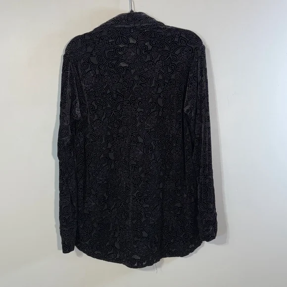 Vintage Shrine Of Hollywood Black Velvet Floral Button Down Shirt Men’s Medium - Picture 7 of 14